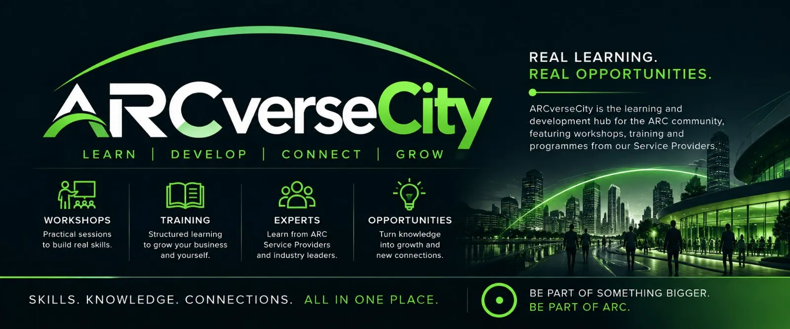 ARCverseCity — Learn, Develop, Connect, Grow. Real learning. Real opportunities. Workshops, training, experts and opportunities from ARC Service Providers.